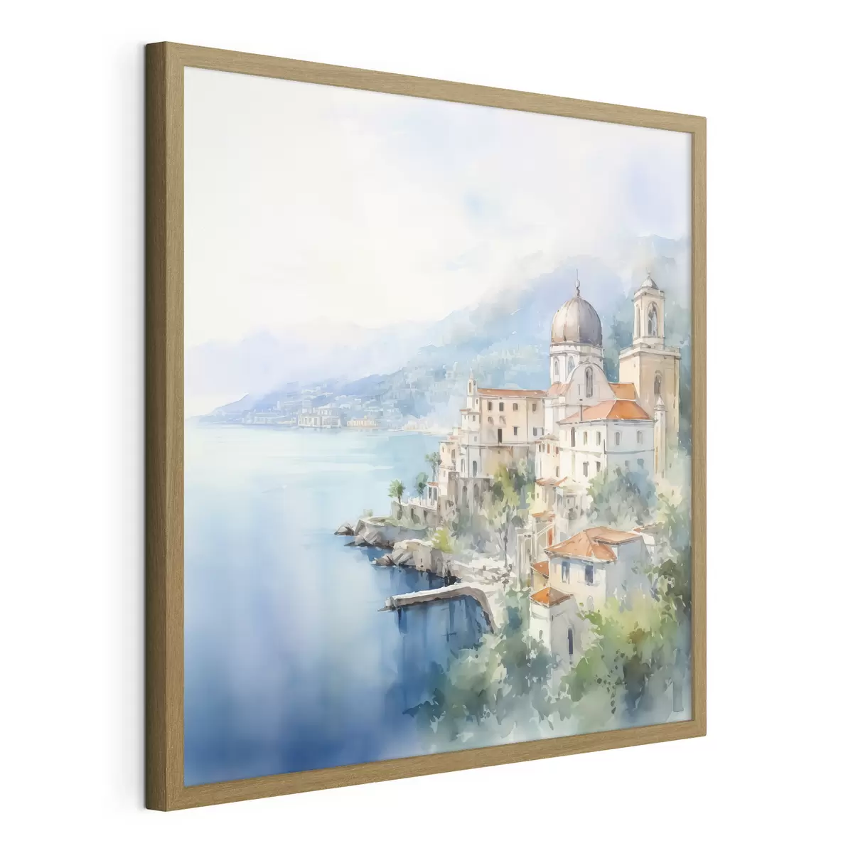 Poster Città sul mare imitazione dell'acquerello f44635