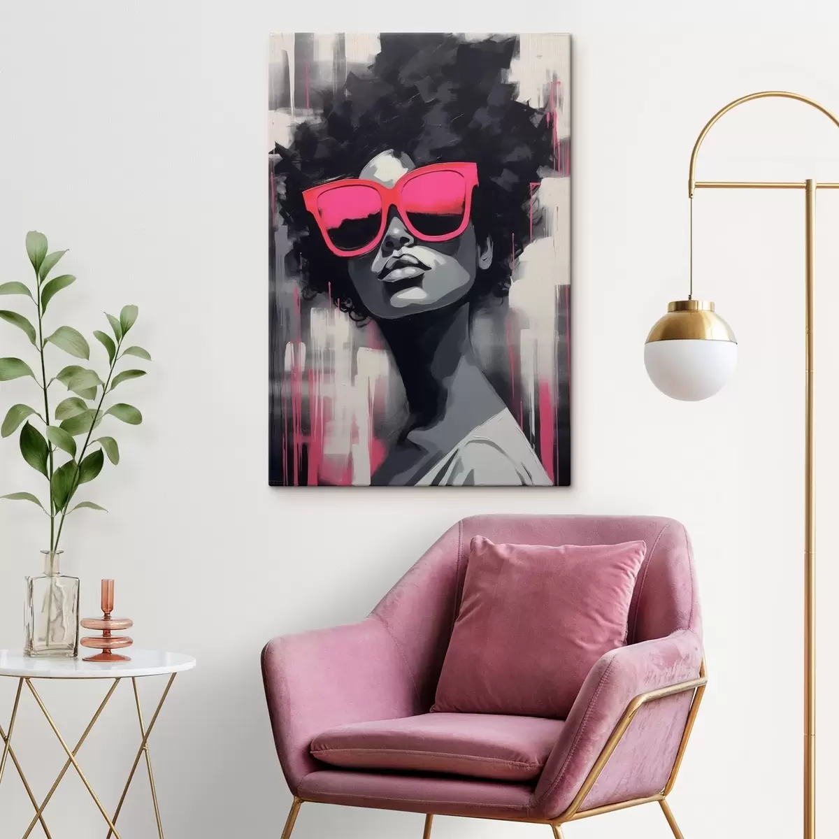 carta da parati Ragazza con occhiali rosa, stile bianco e nero nr. s44624