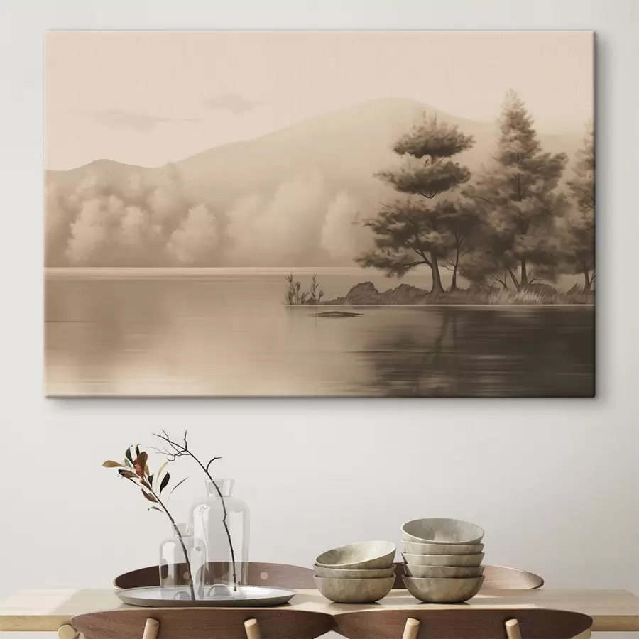 carta da parati Lago e alberi in seppia nr. s44633