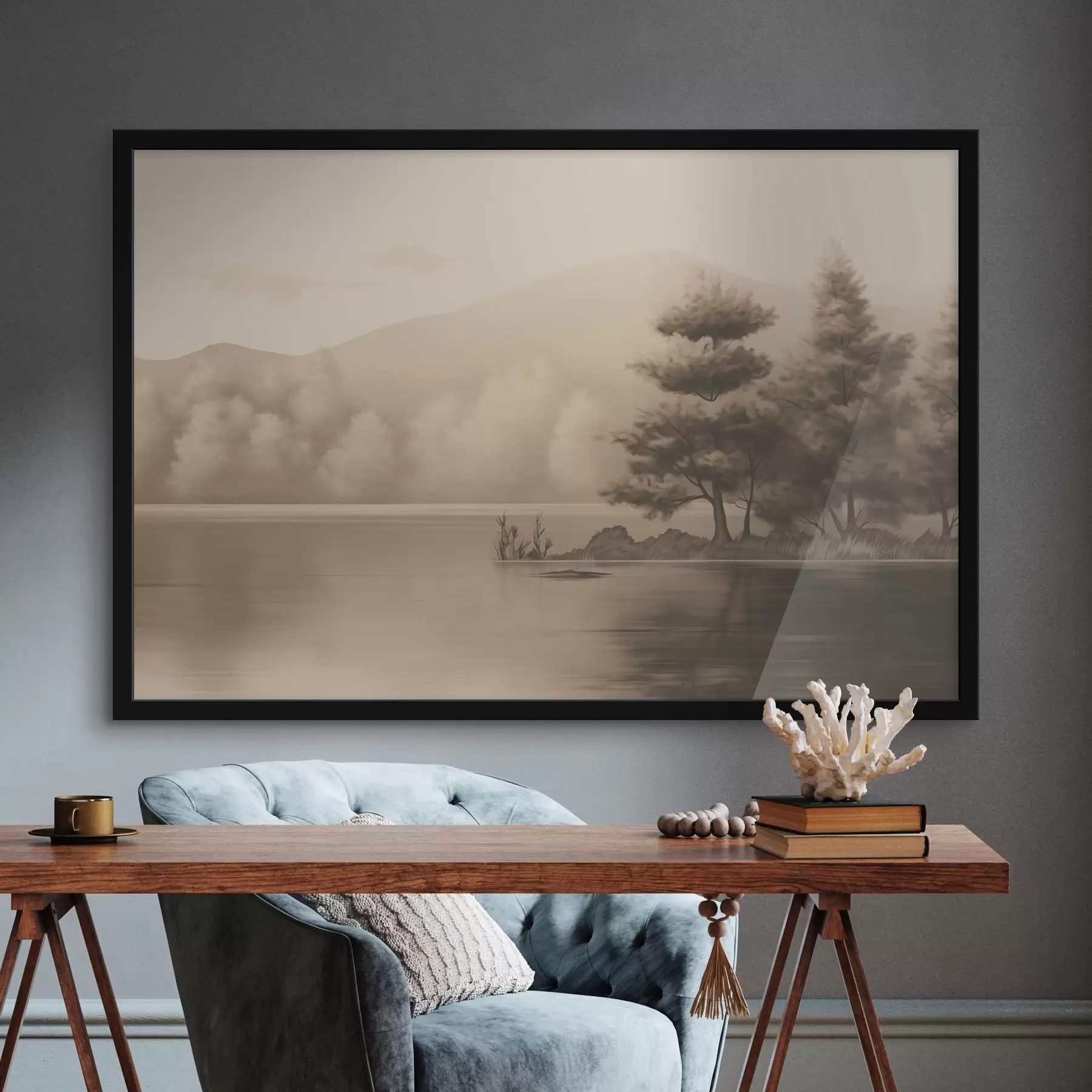 carta da parati Lago e alberi in seppia nr. f44633