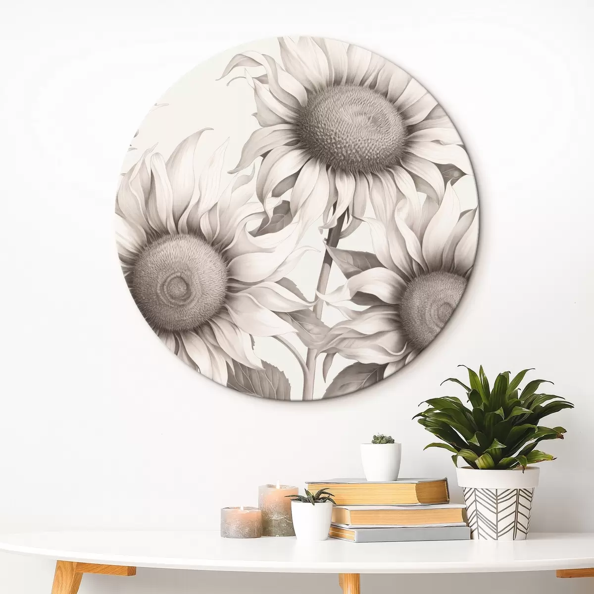 Quadri rotondi Girasoli, stile grafico r44626