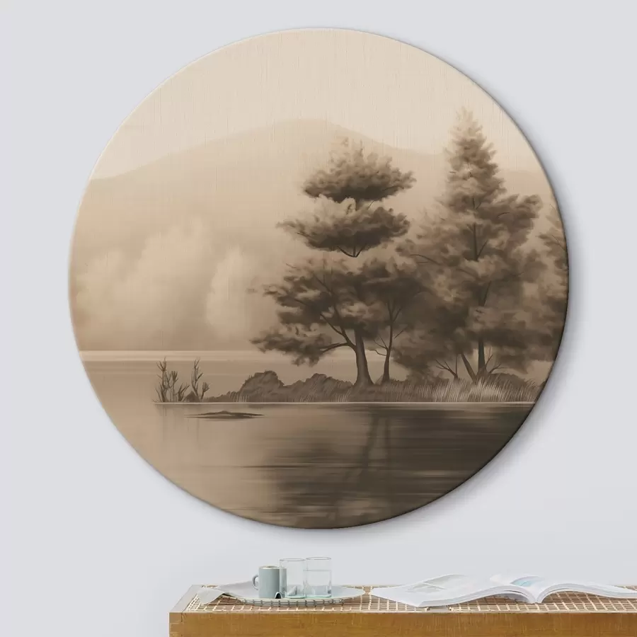 carta da parati Lago e alberi in seppia nr. r44633