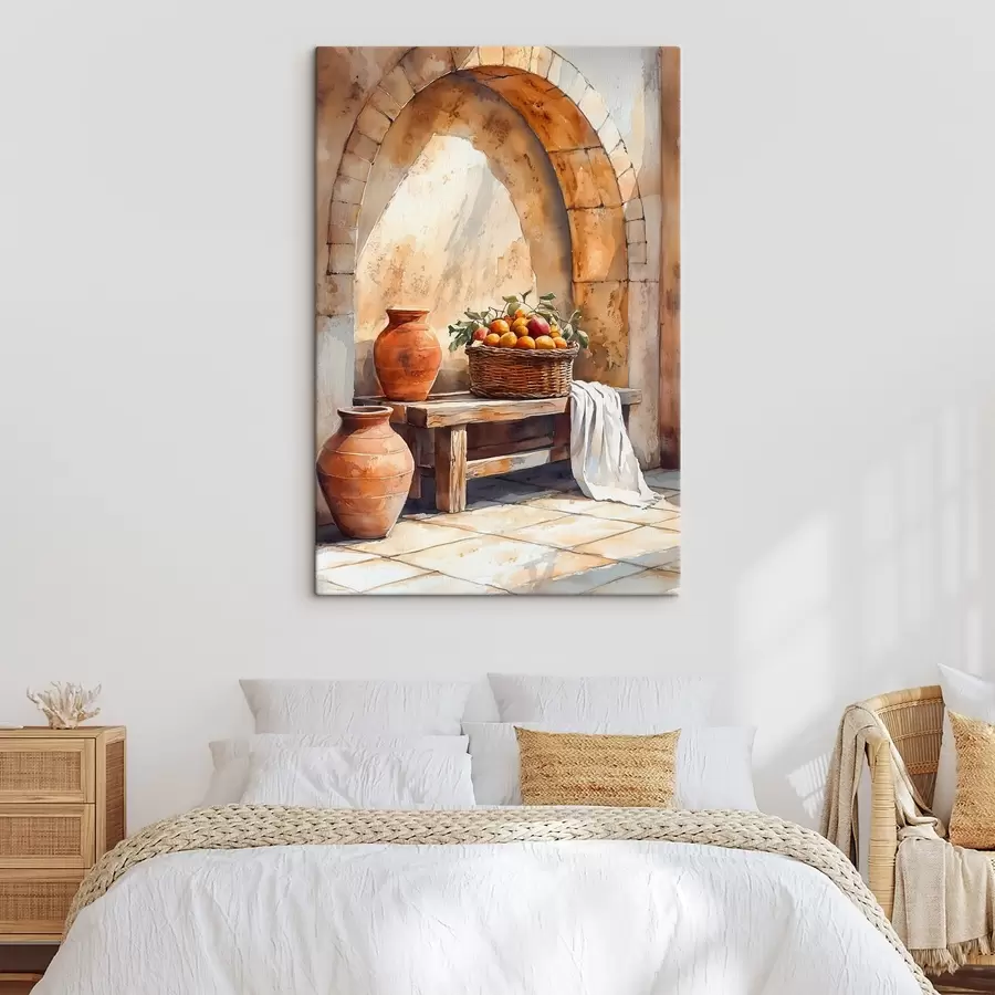 carta da parati Vasi estetici e cesto di vimini con arance, Toscana, stile rustico nr. s44605