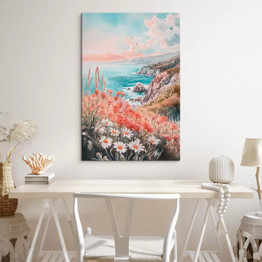 carta da parati Portogallo costa oceanica al tramonto, fiori di prato nr. s44612