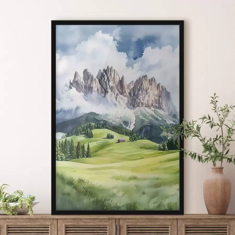 carta da parati Dolomiti, montagne alpine, Italia, paesaggio, acquerello nr. f44601