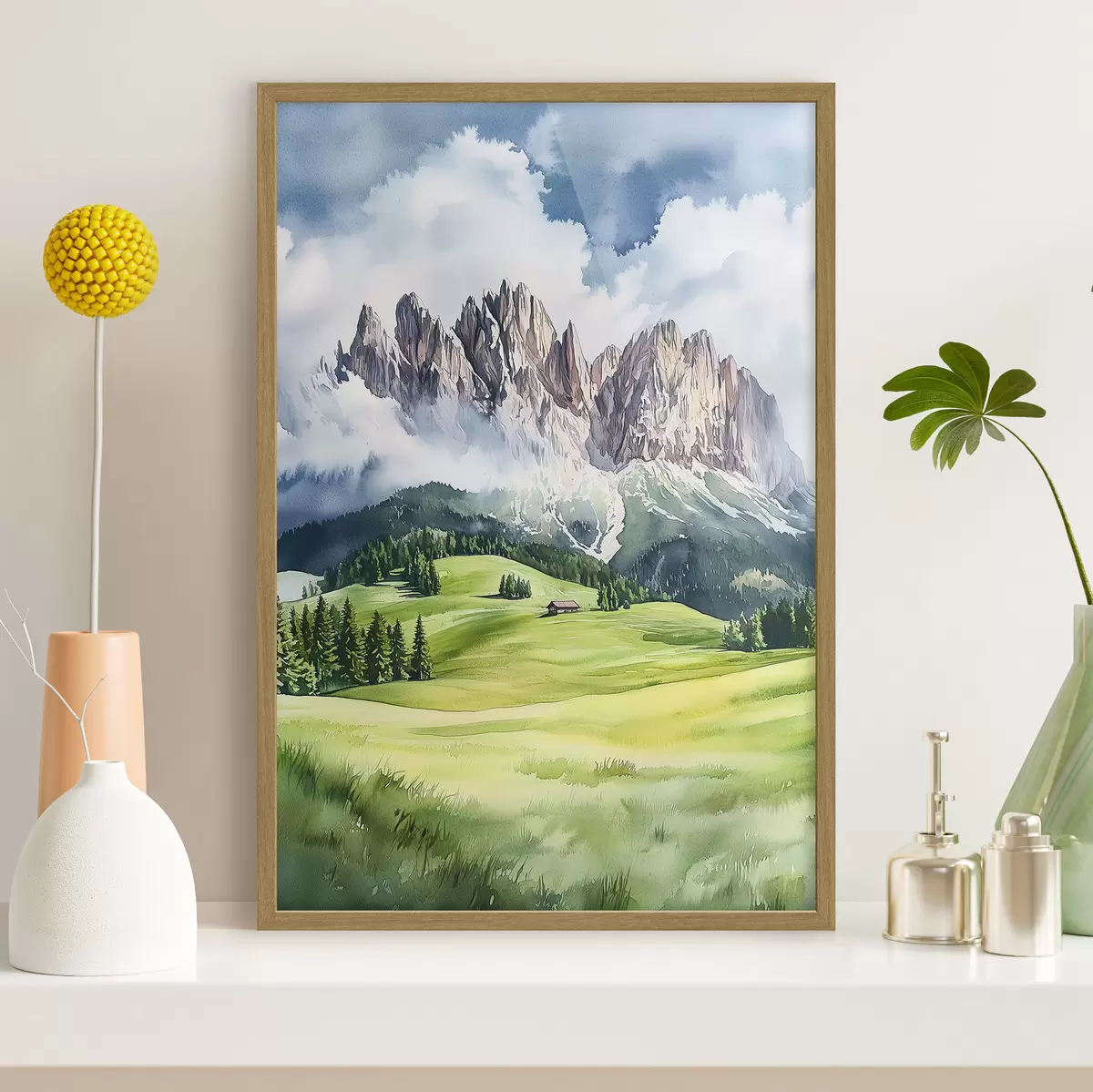 Poster Dolomiti, montagne alpine, Italia, paesaggio, acquerello f44601