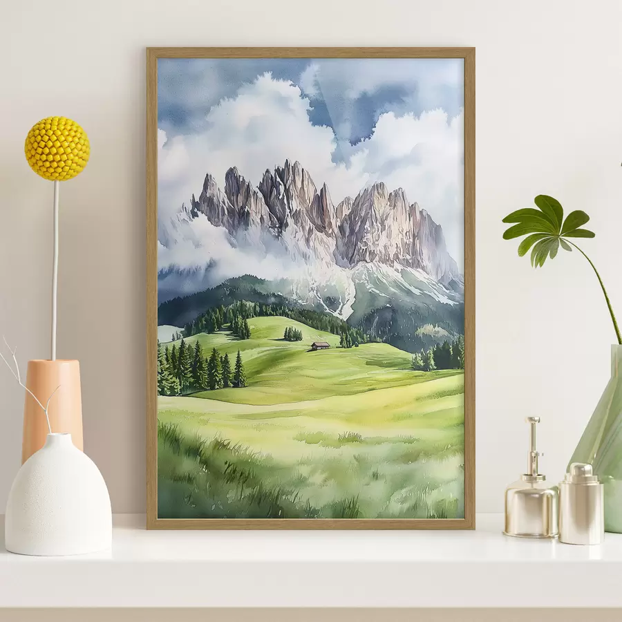 carta da parati Dolomiti, montagne alpine, Italia, paesaggio, acquerello nr. f44601