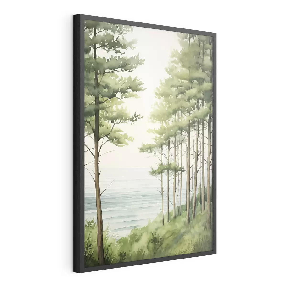 Poster Pineta verde vicino al mare, stile acquerello f44603