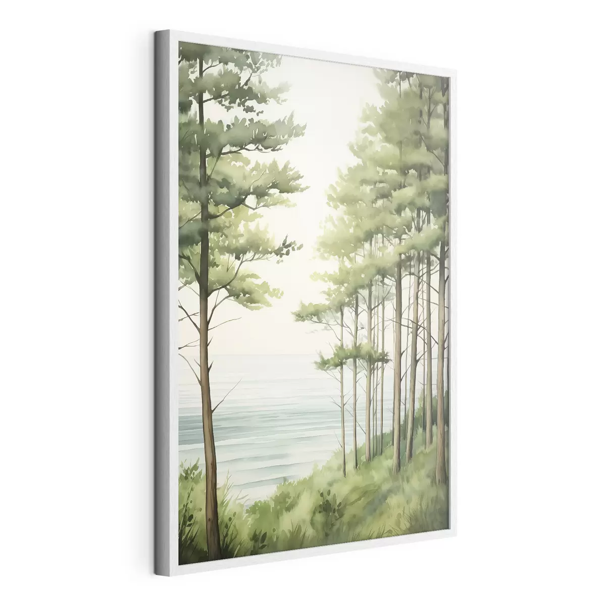 Poster Pineta verde vicino al mare, stile acquerello f44603
