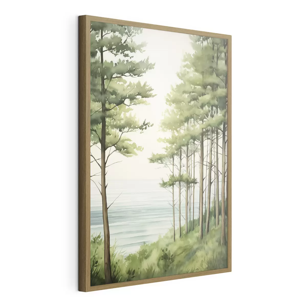 Poster Pineta verde vicino al mare, stile acquerello f44603