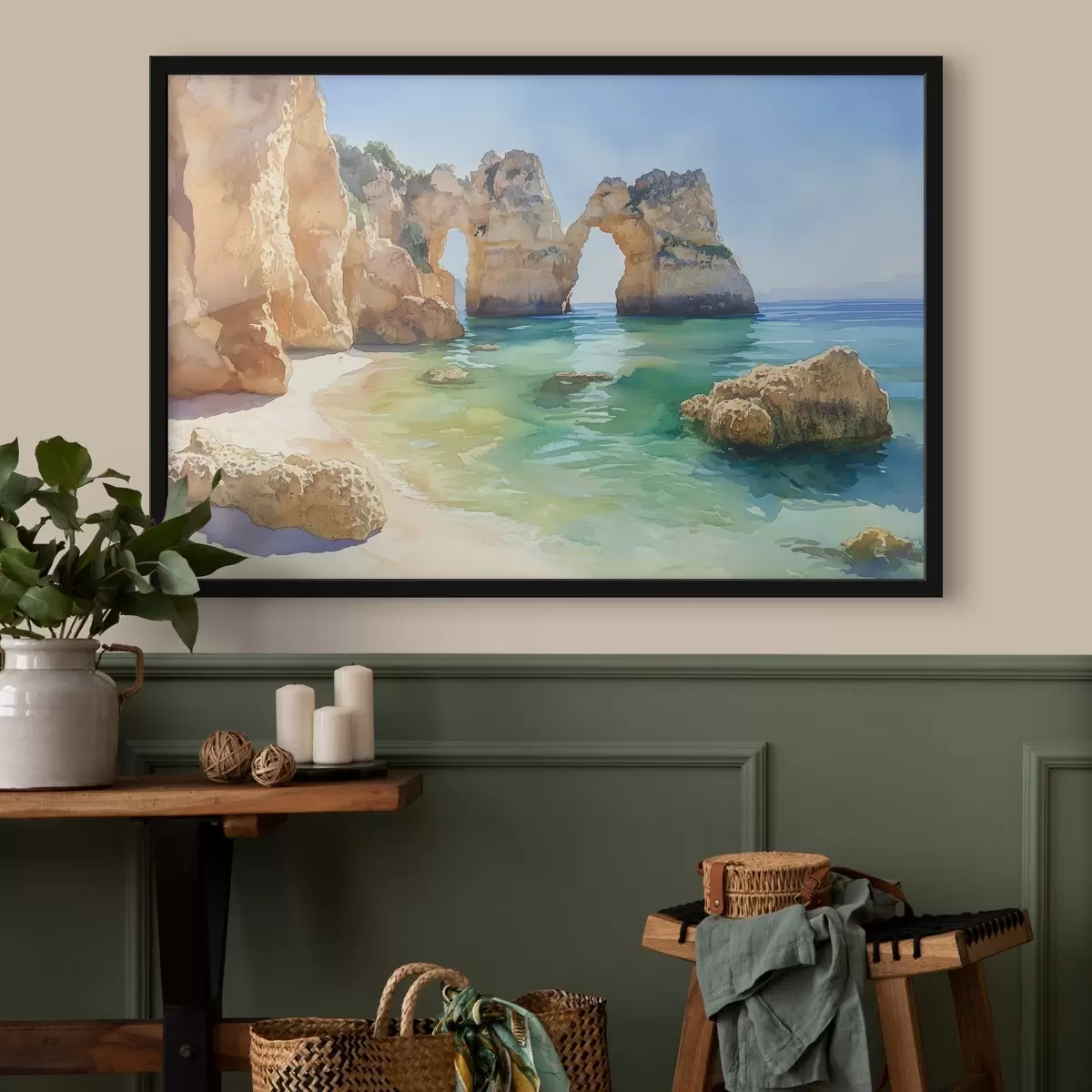 Poster Spiaggia oceanica con scogliera, Portogallo, estate, acquamarina f44608