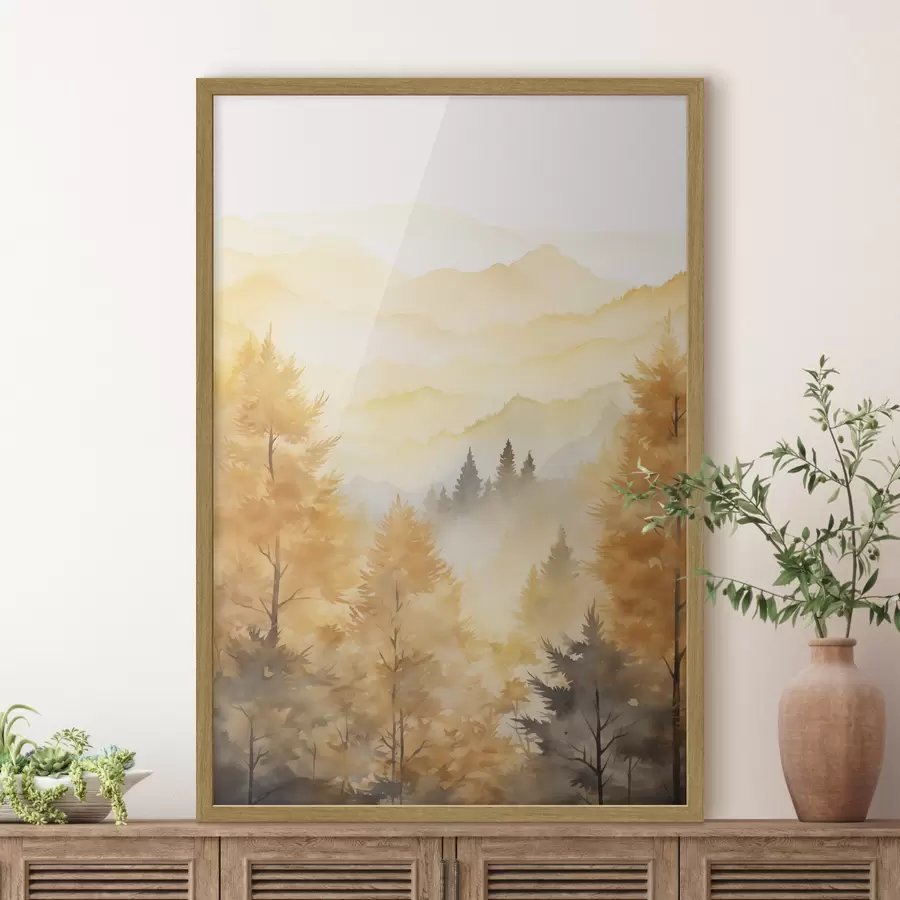 carta da parati Bella foresta autunnale con montagne sullo sfondo nr. f44614