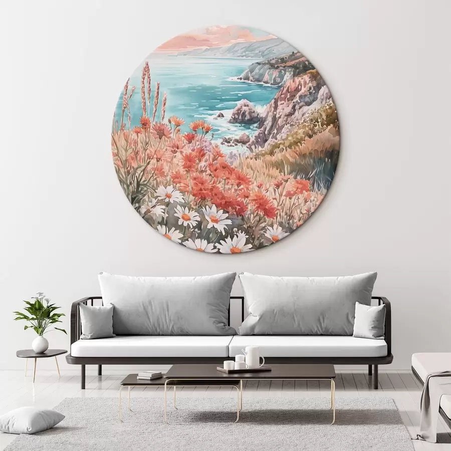 carta da parati Portogallo costa oceanica al tramonto, fiori di prato nr. r44612