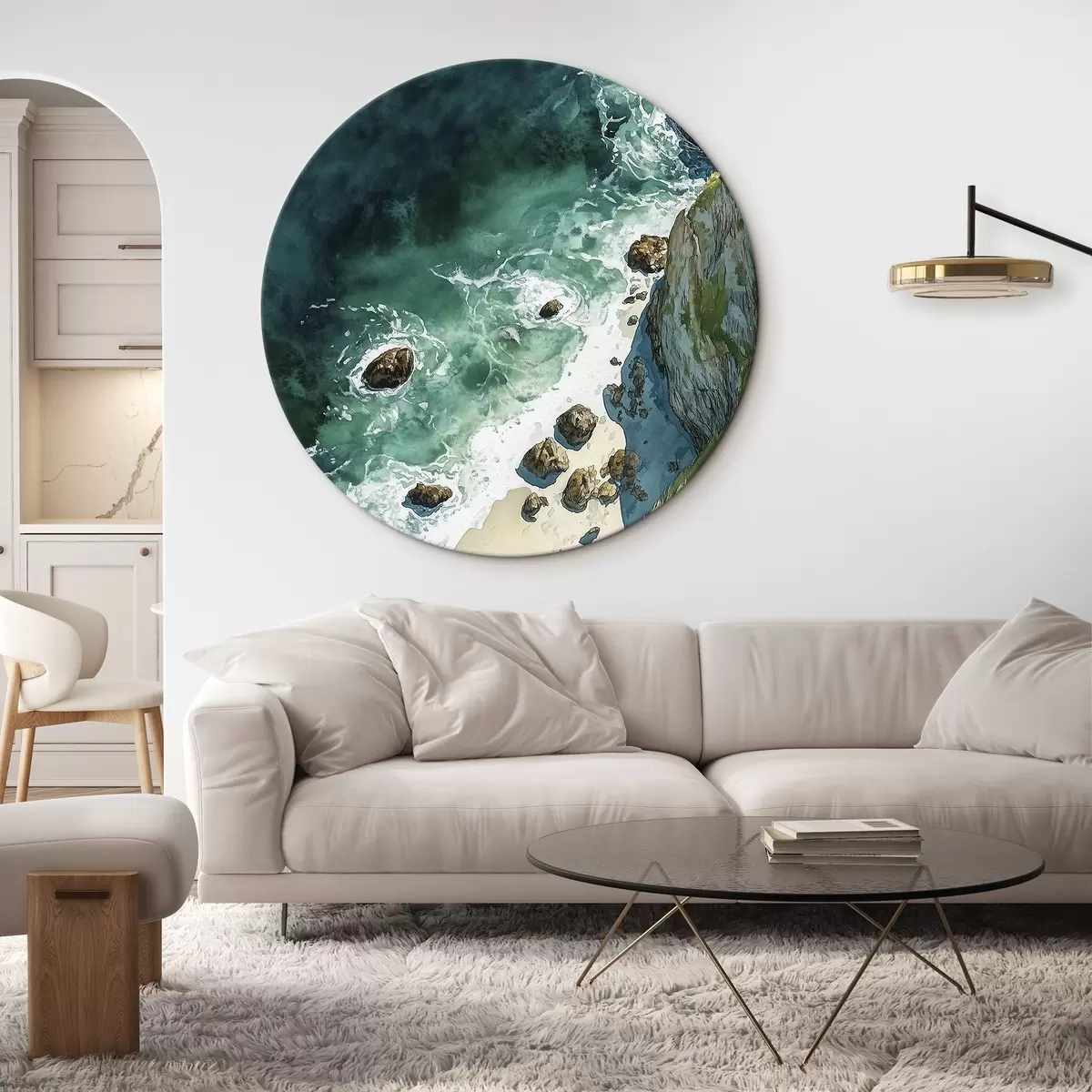 Quadri rotondi Acqua acquamarina, oceano, scogliere rocciose, Portogallo r44617