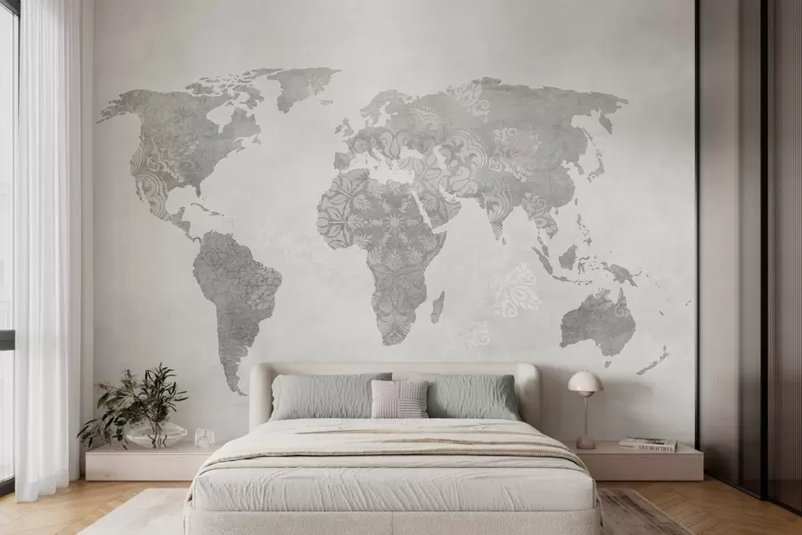 carta da parati Mappa del mondo con motivo, tonalità monocromatiche nr. w03954v1