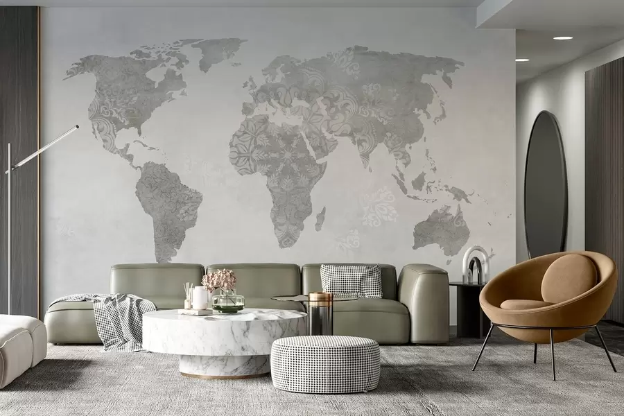 carta da parati Mappa del mondo con motivo, tonalità monocromatiche nr. w03954v1