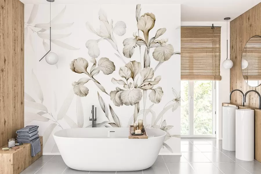 Carta da parati Floreale Iris, sfumature di beige n. w03955v2