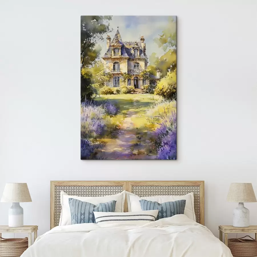 carta da parati Cottage della campagna francese, stile acquerello, campi di lavanda nr. s44501