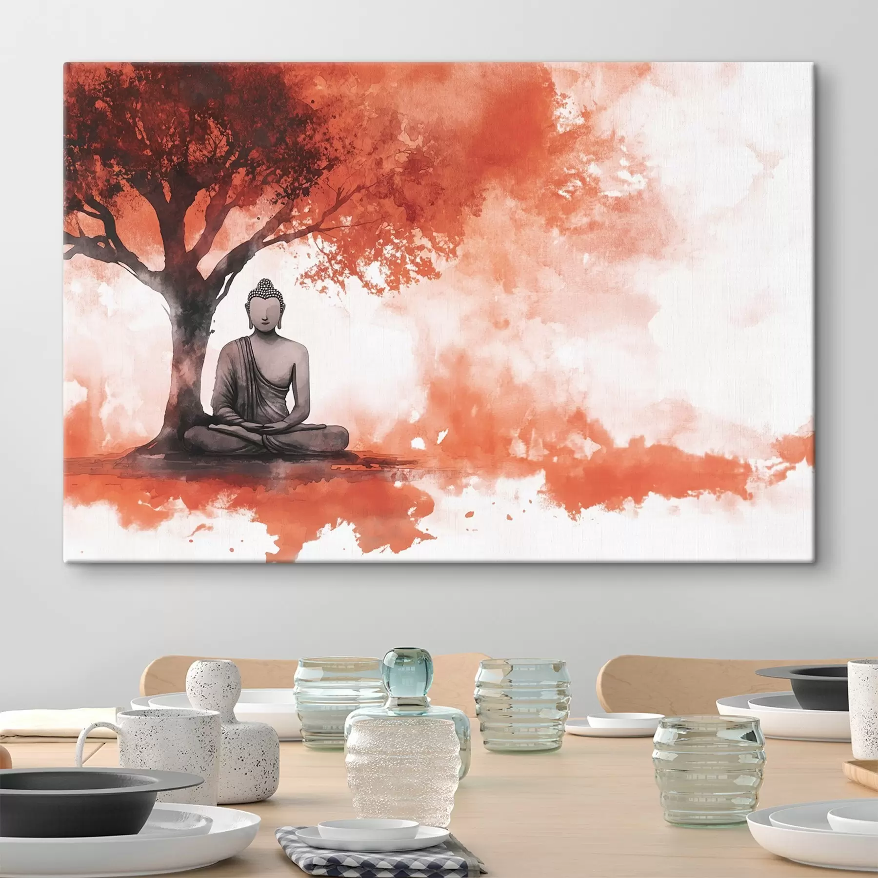 carta da parati Buddha seduto sotto l'albero, meditazione, spirituale, colori arancioni nr. s44512