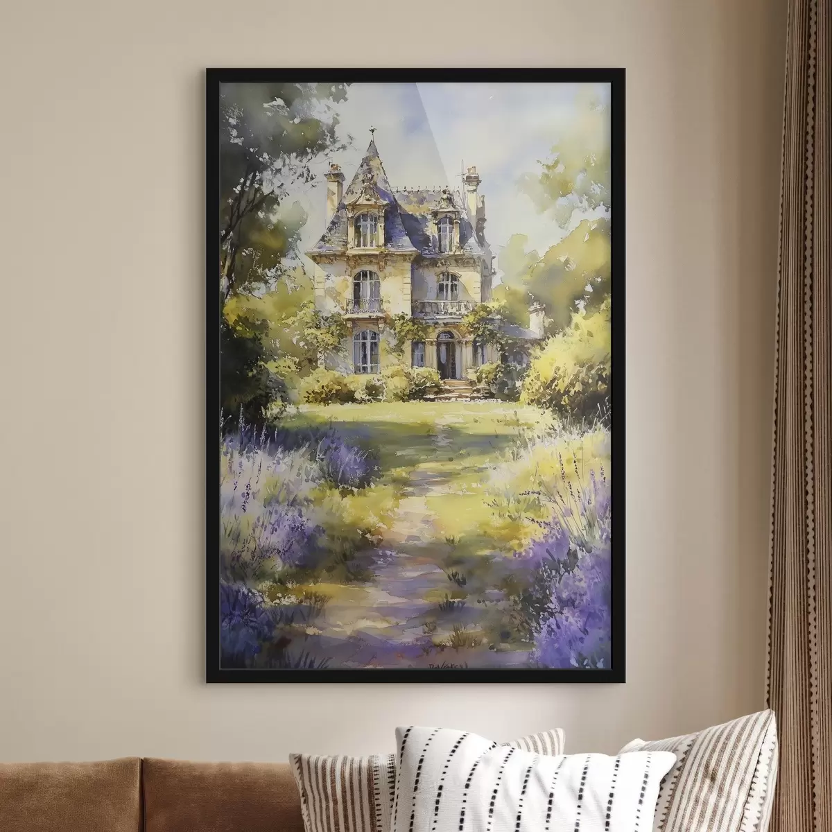 Poster Cottage della campagna francese, stile acquerello, campi di lavanda f44501