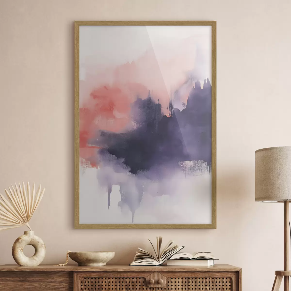 Poster Astrazione in stile acrilico, pennellate, viola e rosa f44507