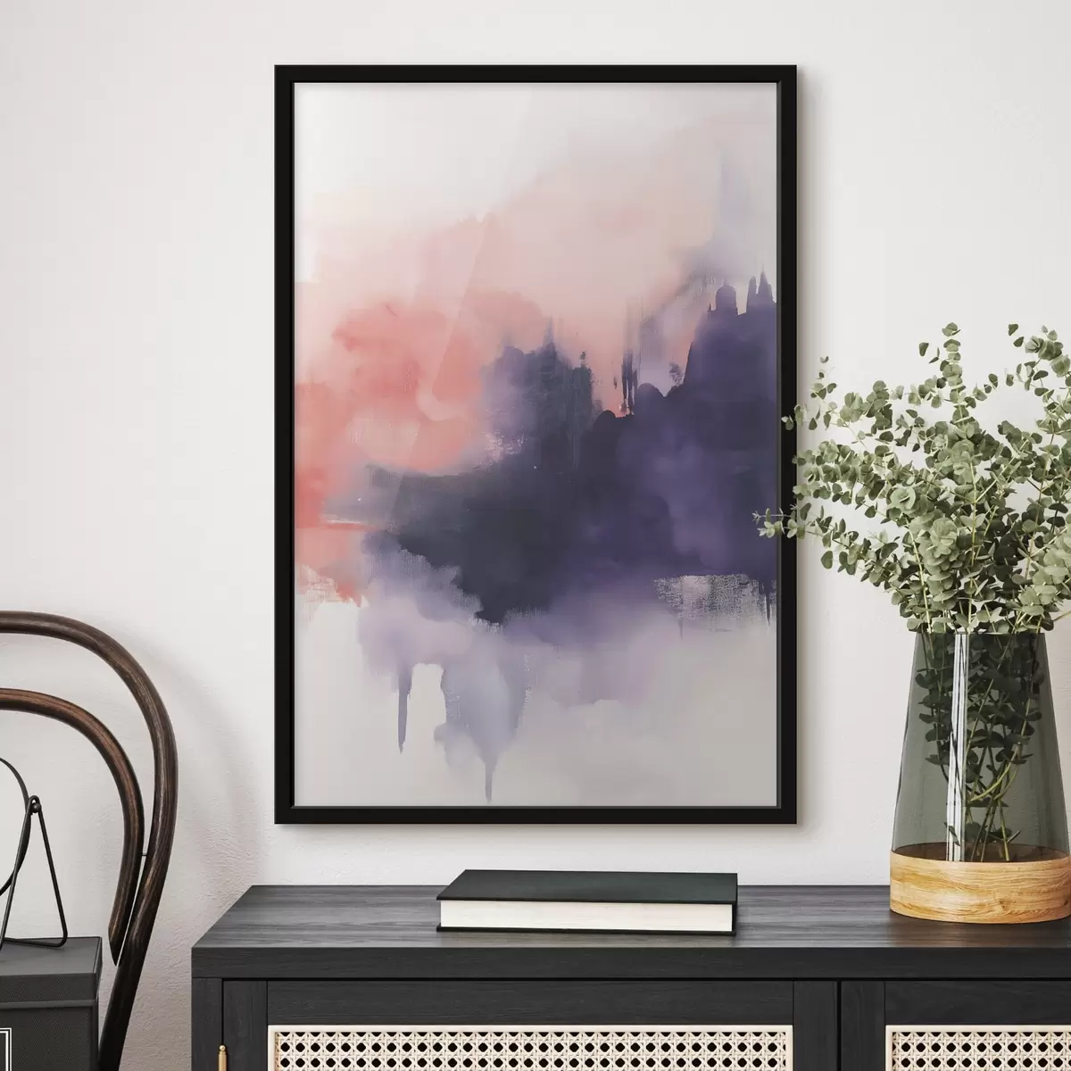 Poster Astrazione in stile acrilico, pennellate, viola e rosa f44507