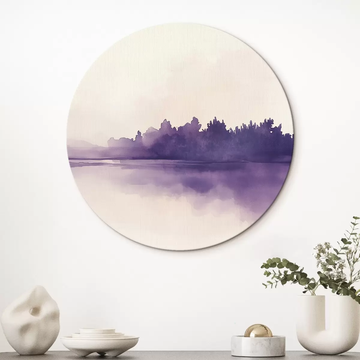 Quadri rotondi Astrazione di pittura ad acquerello con colore viola r44504