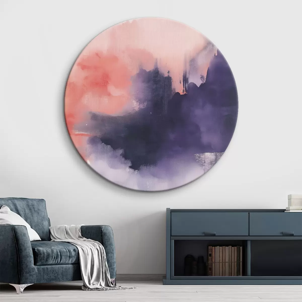 Quadri rotondi Astrazione in stile acrilico, pennellate, viola e rosa r44507