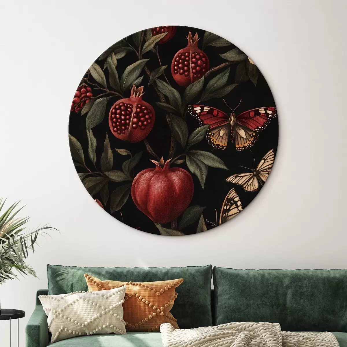 Quadri rotondi Arte botanica con melograni e farfalle r44511