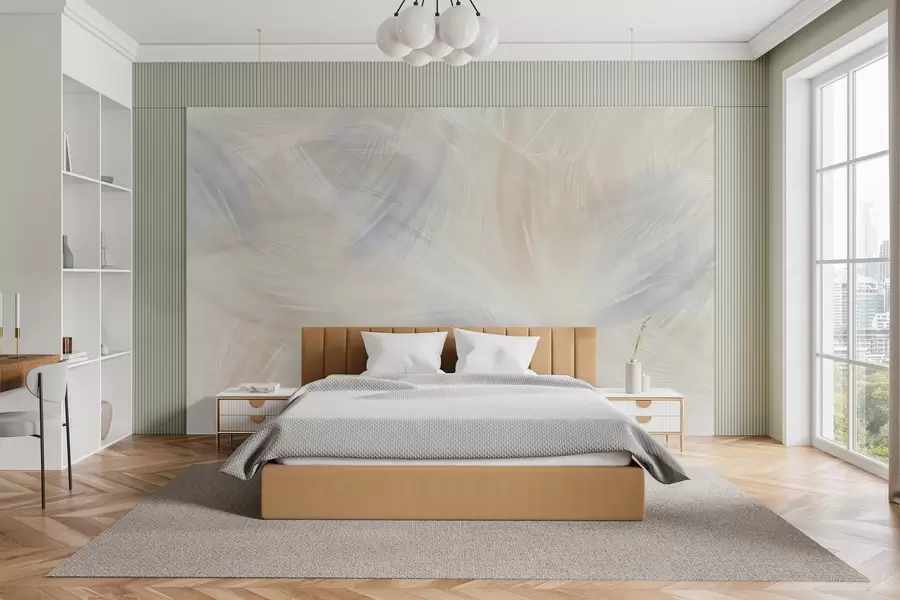 carta da parati piume ariose nei toni del blu e del beige nr. w04071v2