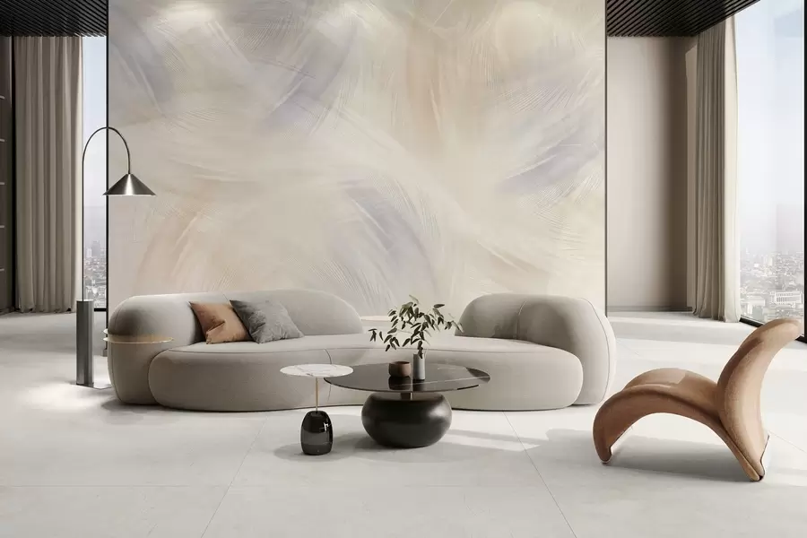 carta da parati piume ariose nei toni del blu e del beige nr. w04071v2