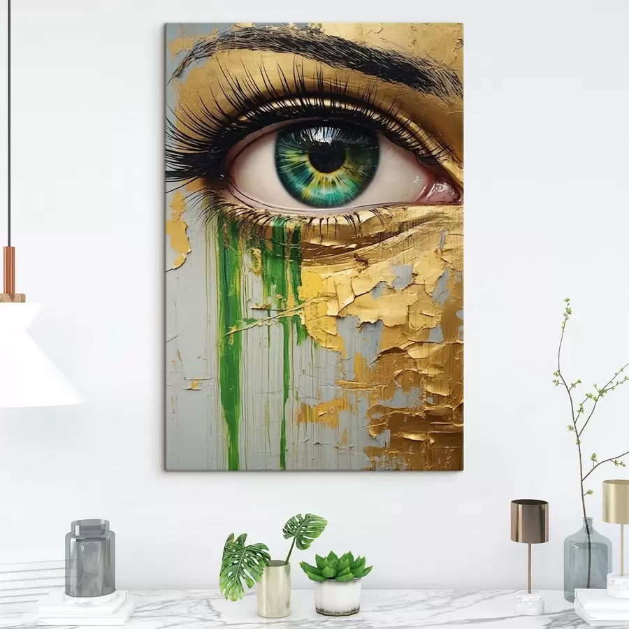 carta da parati Occhio verde su sfondo di vernice screpolata nr. s44690