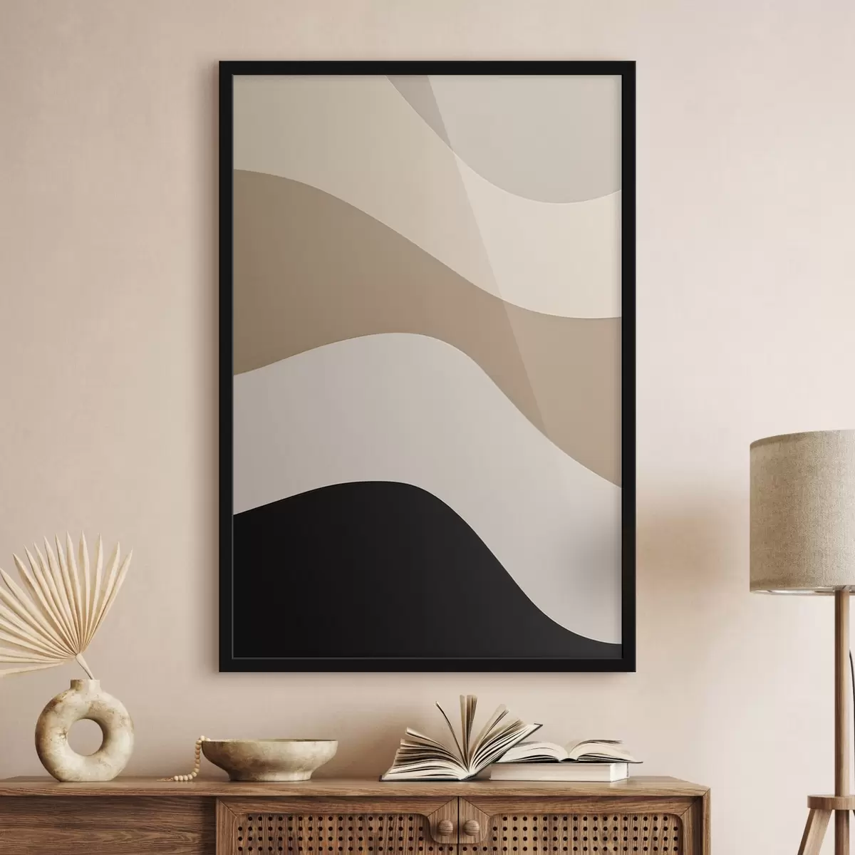 Poster Onde astratte in beige e nero f44687