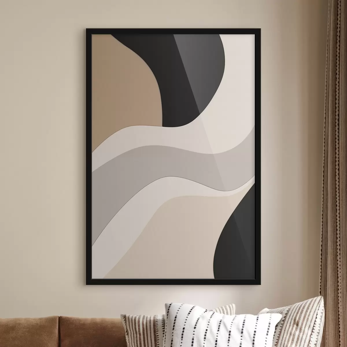 Poster Onde astratte in beige e nero f44688