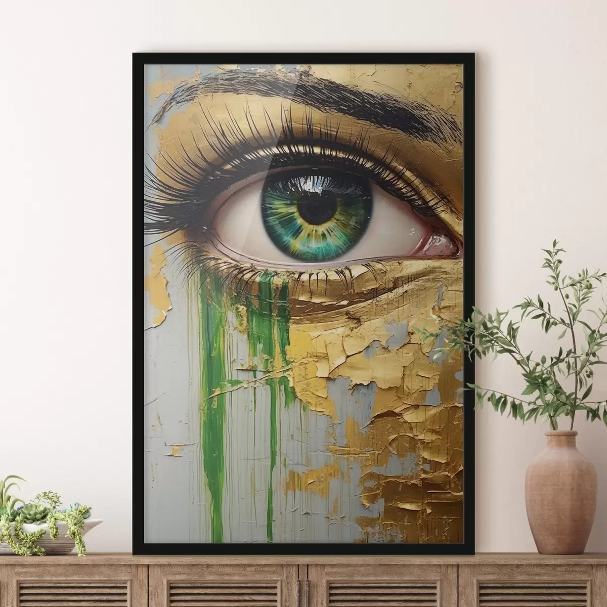 Poster Occhio verde su sfondo di vernice screpolata f44690