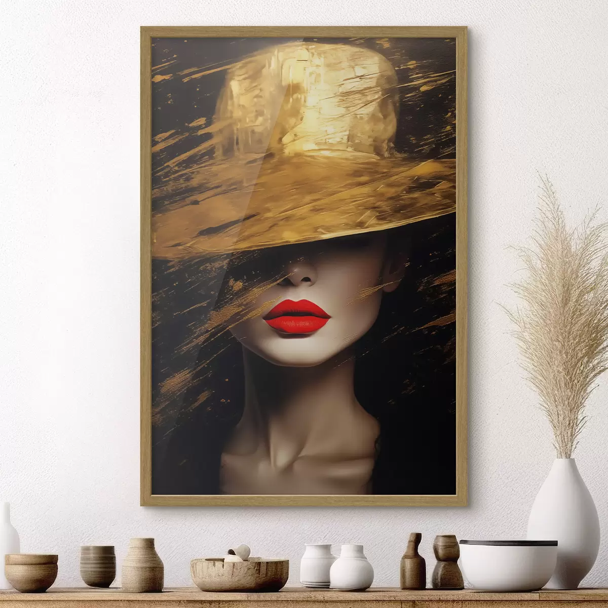 Poster Labbra rosse e cappello dorato f44691