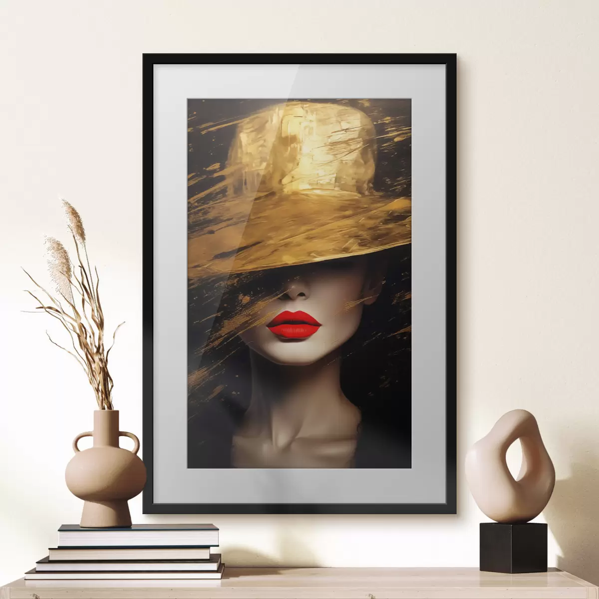Poster Labbra rosse e cappello dorato f44691