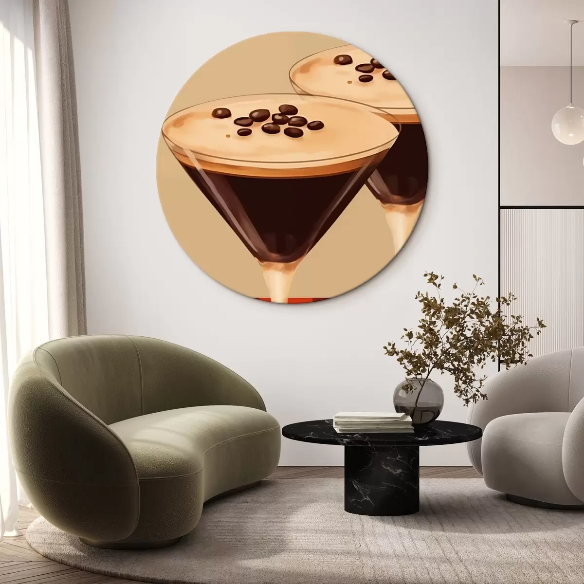 Quadri rotondi Due cocktail con chicchi di caffè in bicchieri di vetro r44679