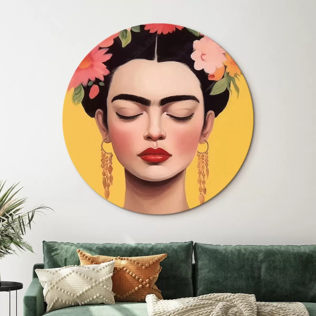 Quadri rotondi Ritratto femminile con fiori tra i capelli r44680