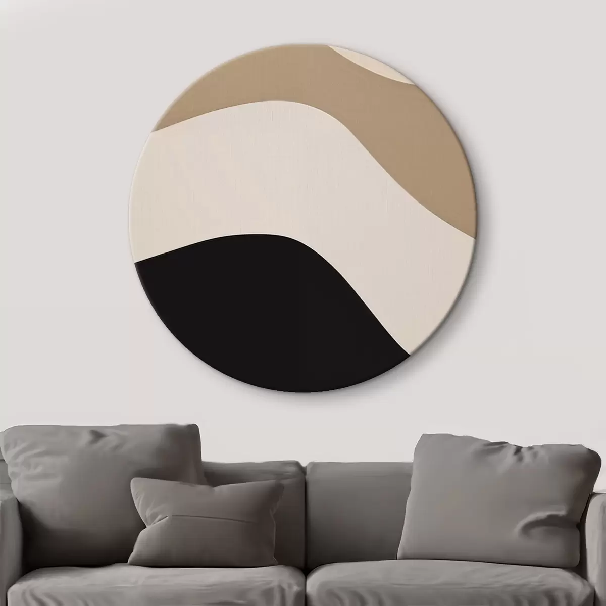 Quadri rotondi Onde astratte in beige e nero r44687