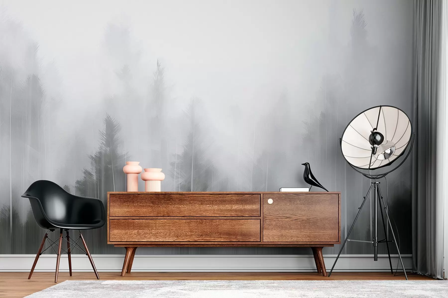 Carta da parati nature Quadro di imitazione della foresta di conifere 