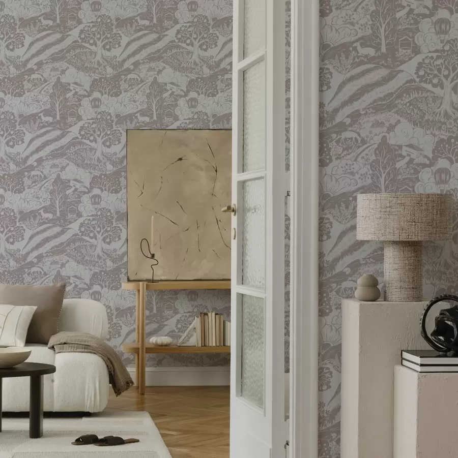 carta da parati Illustrazione di fiaba in pastello con animali e alberi nr. a00172v1