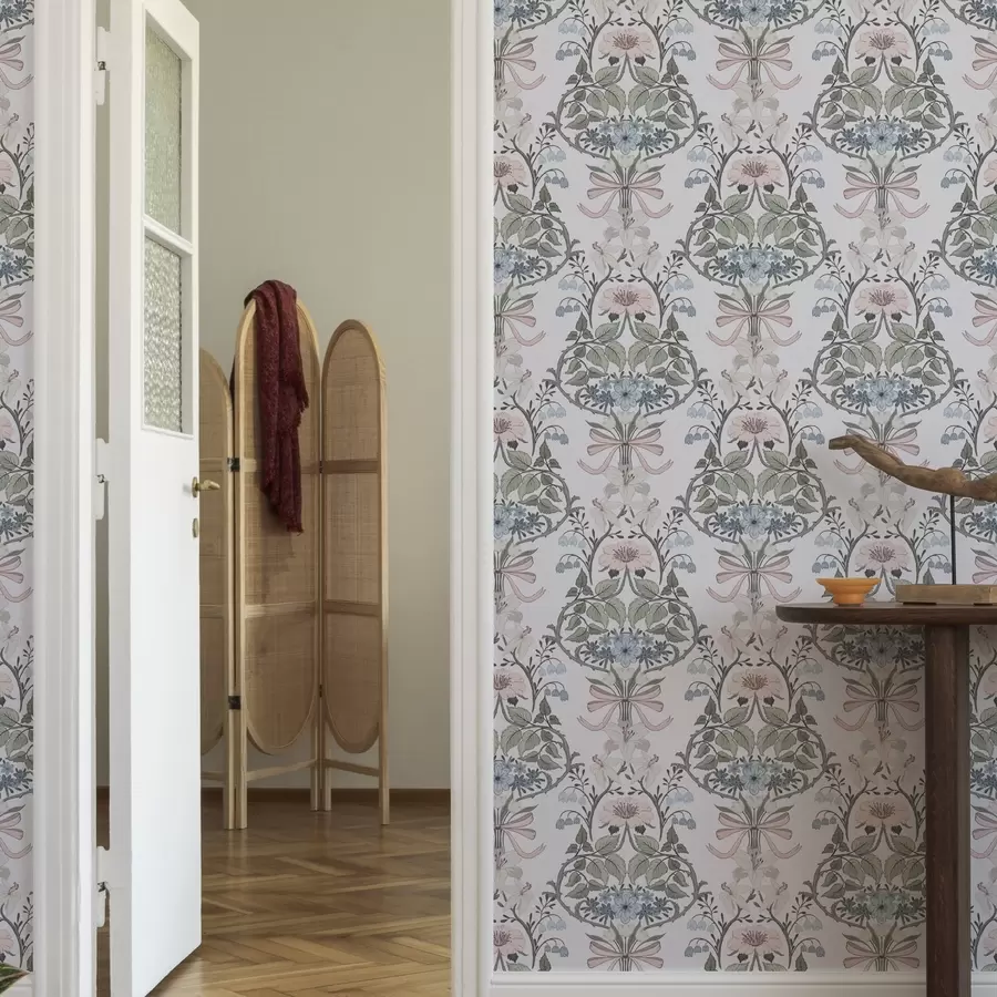 carta da parati Motivo floreale retrò con fiocchi e boccioli nr. a00174