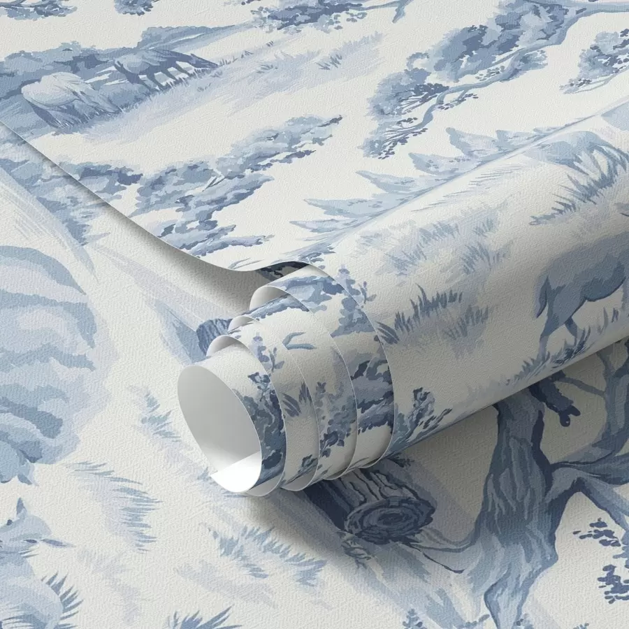 carta da parati Paesaggio rurale nei toni del blu con pecore e alberi nr. a00178