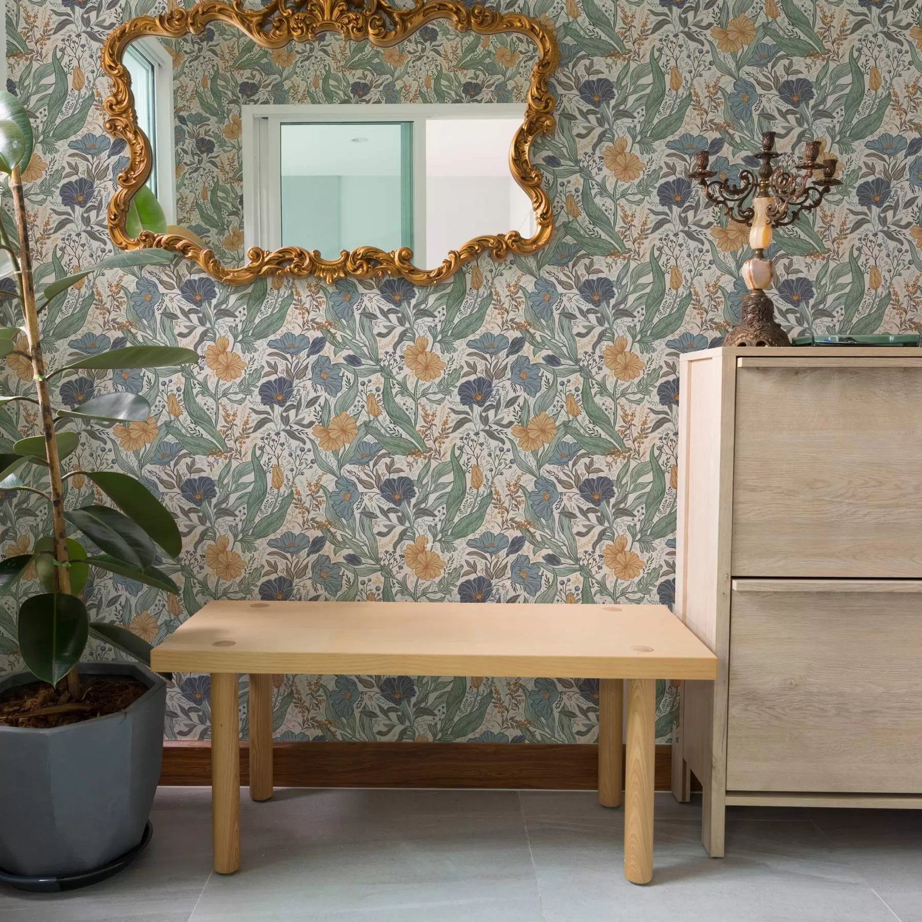 carta da parati Illustrazione disegnata a mano di fiori di campo in colori caldi nr. a00180