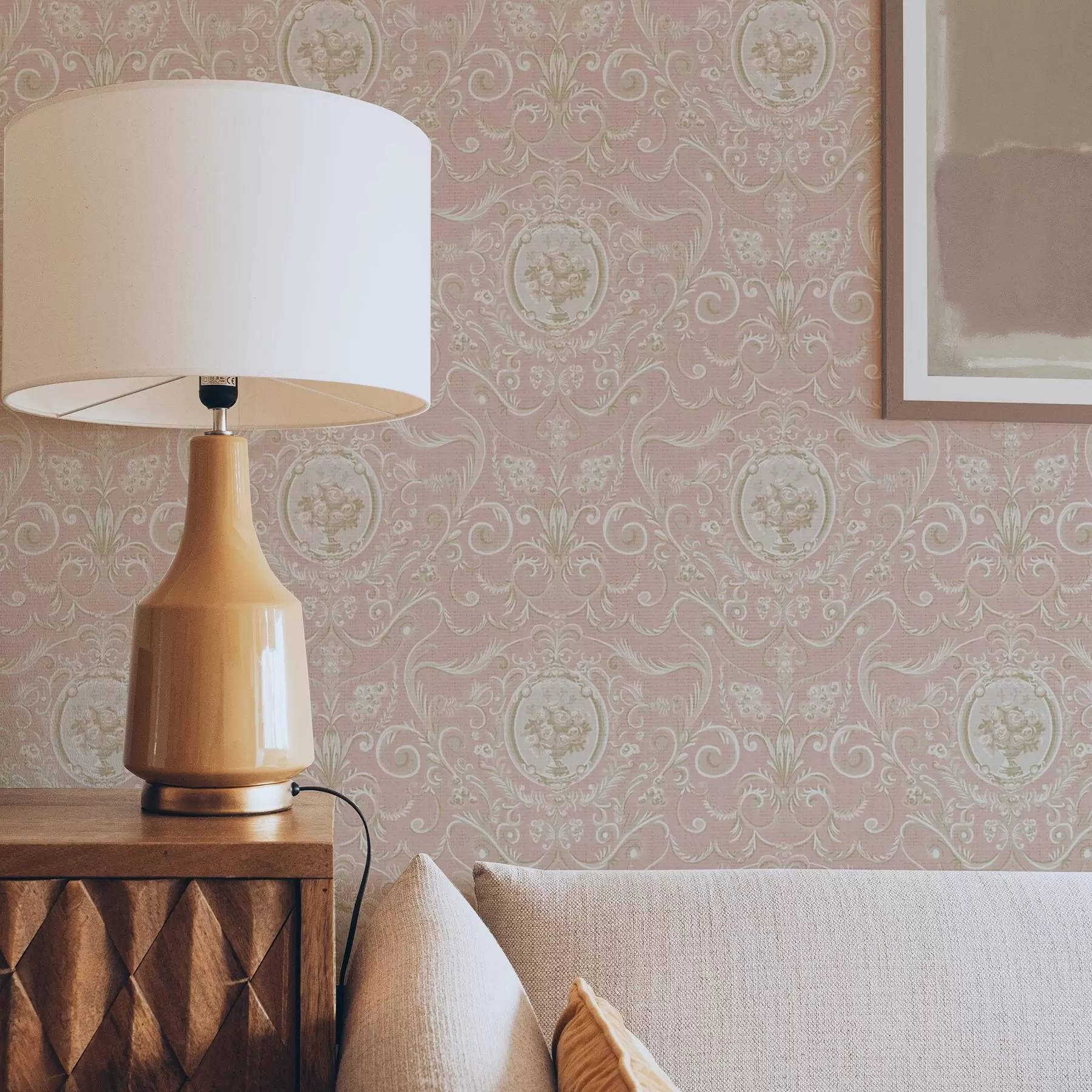 carta da parati Motivo classico rosa con medaglioni e fiori nr. a00185