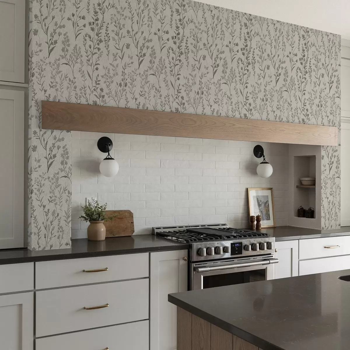 Carta da parati Erbe da prato monocromatiche in stile vintage a00192