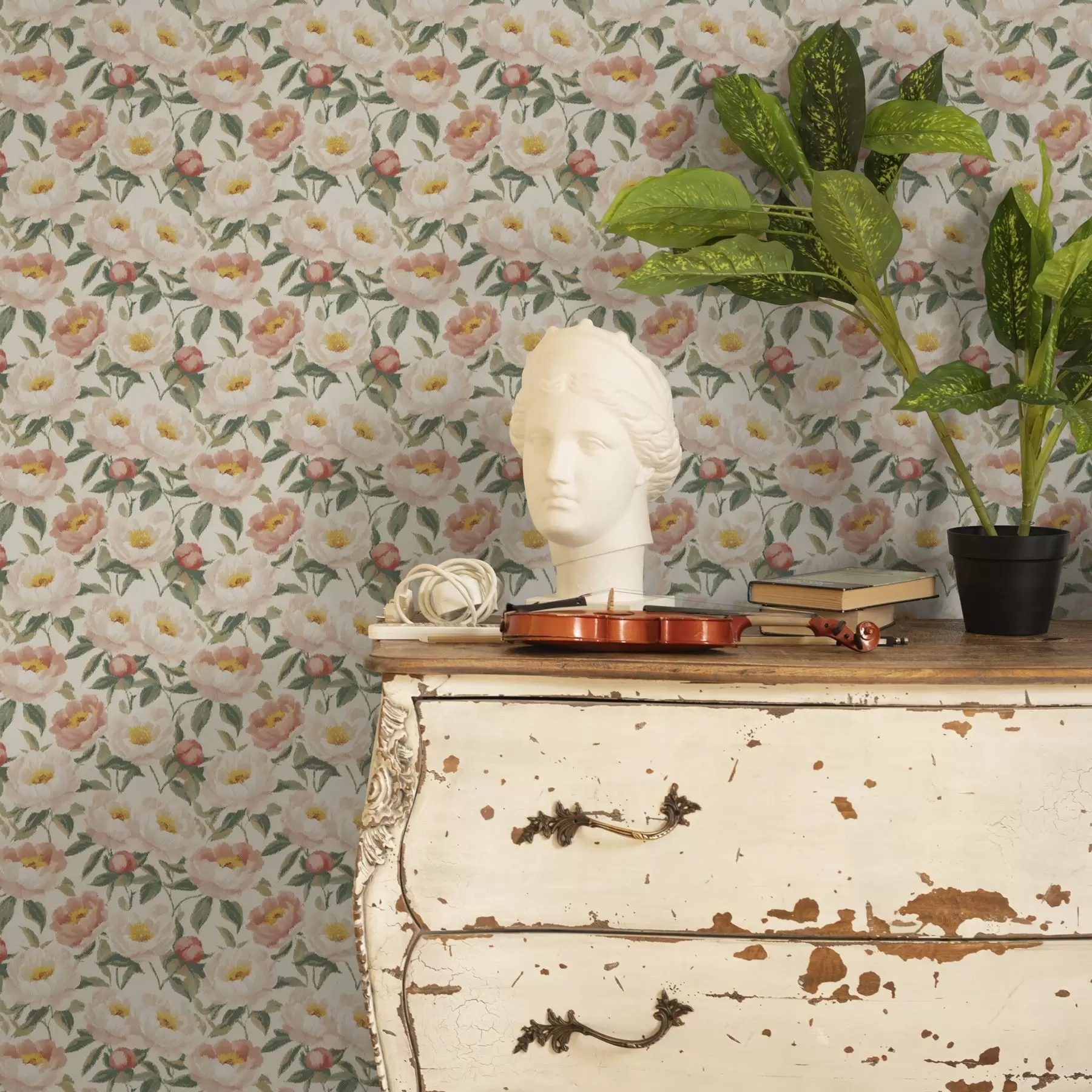 carta da parati Peonie acquerellate in colori chiari in stile retrò nr. a00193