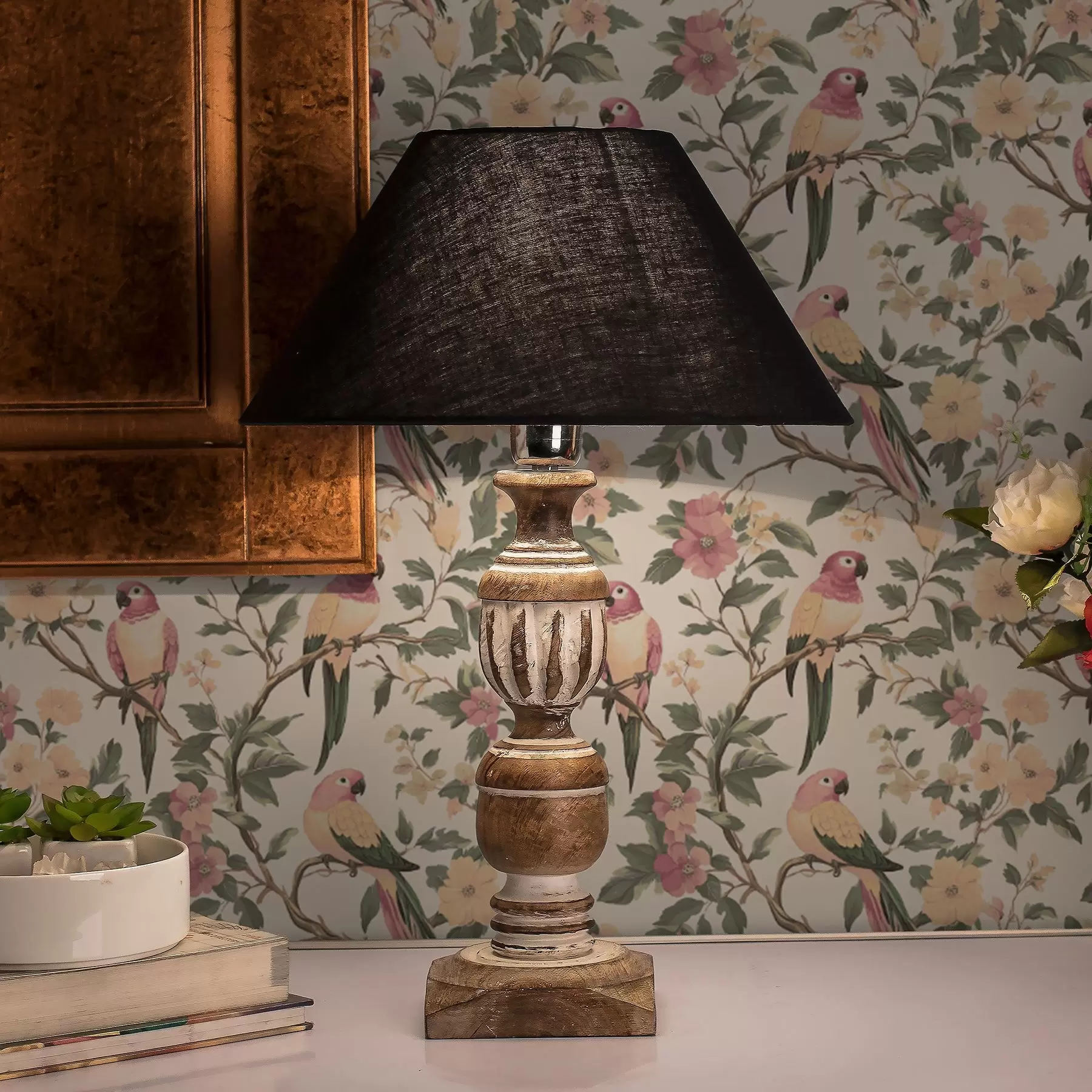 carta da parati Uccelli tropicali su rami fioriti in colori pastello nr. a00199