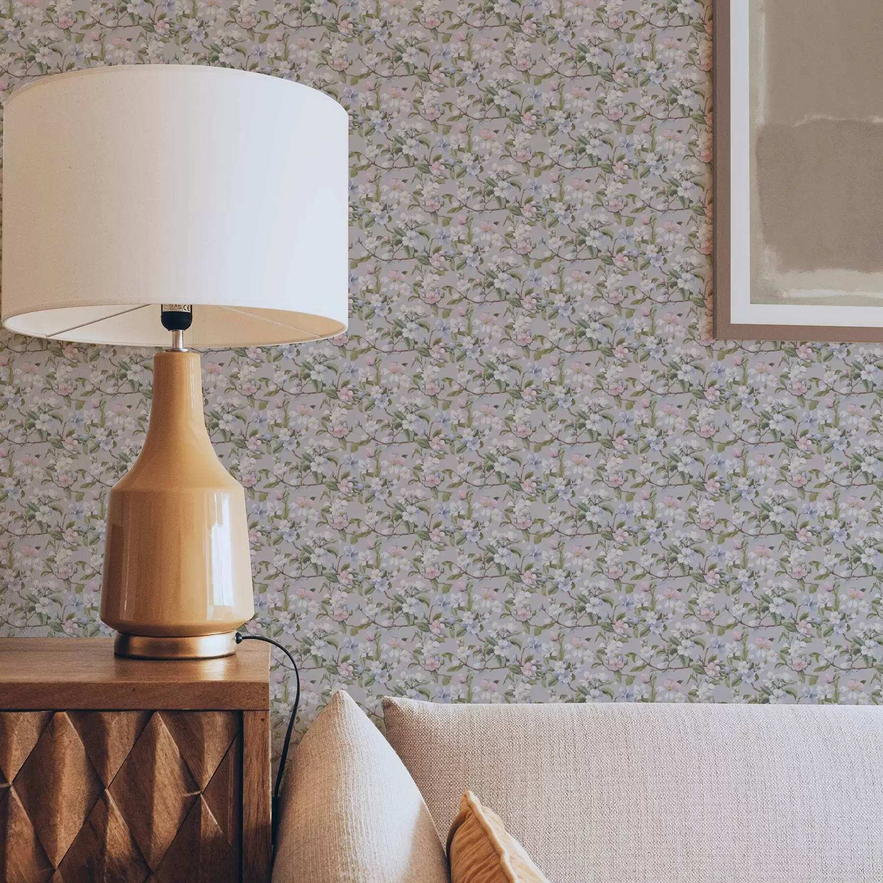 carta da parati Diagonale floreale pastello nello stile del tessuto rinascimentale nr. a00205